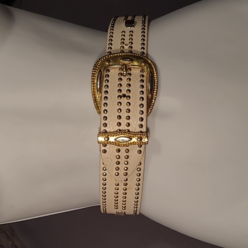 Vintage Gail Labelle France White Leather Studded Belt